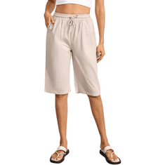 Nikcorp Ženske kratke hlače bermude, 100% pamuk, prozračne ljetne hlače s elastičnim strukom i džepovima, bež boja, veličina S