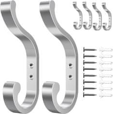 Nikcorp Zidna vješalica za odjeću, set 6 komada, metalna kuka nosivosti 16 kg, otporna na koroziju, srebrna boja, za kupaonicu i hodnik