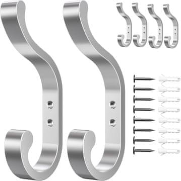 Nikcorp Zidna vješalica za odjeću, set 6 komada, metalna kuka nosivosti 16 kg, otporna na koroziju, srebrna boja, za kupaonicu i hodnik