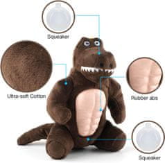 Nikcorp Plišana igračka za pse Dinosaur 20 cm, interaktivna zvučna žvakalica s piskalicom i šuškavim elementima, za njegu zubi i desni