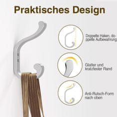 Nikcorp Zidna vješalica za odjeću, set 6 komada, metalna kuka nosivosti 16 kg, otporna na koroziju, srebrna boja, za kupaonicu i hodnik