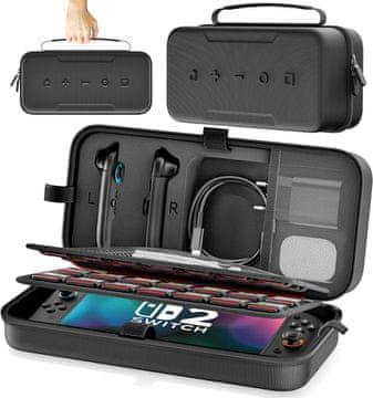 Nikcorp Zaštitna torbica za Nintendo Switch 2, velika putna torba, tvrda EVA futrola, 28 utora za igre, prostor za pribor, crna
