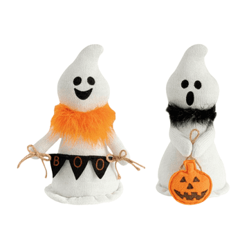 Nikcorp Plišani Halloween duhovi s bundevom, dekorativne maskote visine 27 cm, stabilna otežana baza, bijeli set od 2 komada