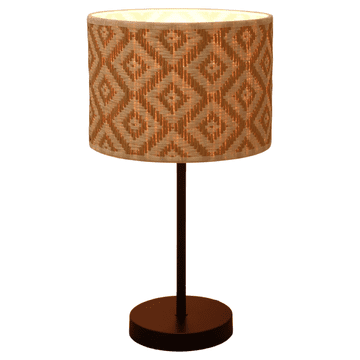 Nikcorp Stolna lampa noćna svjetiljka vintage boho, bež tekstilno sjenilo, grlo E27, prekidač na kabelu 1.8m, rustikalni dizajn