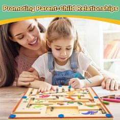 Nikcorp Magnetska motorička ploča Montessori drveni labirint Dinosaur za učenje boja i brojeva, edukativna igračka za djecu