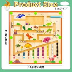 Nikcorp Magnetska motorička ploča Montessori drveni labirint Dinosaur za učenje boja i brojeva, edukativna igračka za djecu