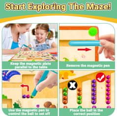 Nikcorp Magnetska motorička ploča Montessori drveni labirint Dinosaur za učenje boja i brojeva, edukativna igračka za djecu