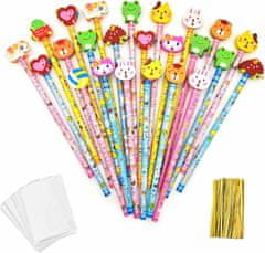 Nikcorp Grafitne olovke s gumicom u obliku životinja, set od 24 komada, meki grafit, vrećice za darove, idealno za školu i vrtiće