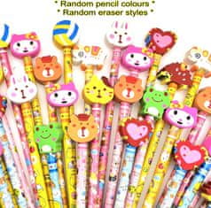 Nikcorp Grafitne olovke s gumicom u obliku životinja, set od 24 komada, meki grafit, vrećice za darove, idealno za školu i vrtiće