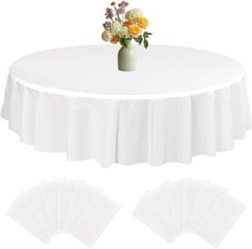 Nikcorp Okrugli stolnjak 213 cm, set 10 komada, bijeli jednokratni stolnjaci od PEVA materijala za vjenčanja, proslave i bankete
