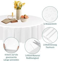 Nikcorp Okrugli stolnjak 213 cm, set 10 komada, bijeli jednokratni stolnjaci od PEVA materijala za vjenčanja, proslave i bankete
