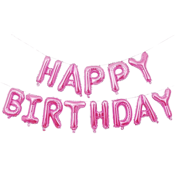 Nikcorp Rođendanski baloni natpis Happy Birthday, folijski set 13 slova, visina 40 cm, metalik ružičasti s vezicom i slamkom