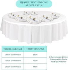 Nikcorp Okrugli stolnjak 213 cm, set 10 komada, bijeli jednokratni stolnjaci od PEVA materijala za vjenčanja, proslave i bankete