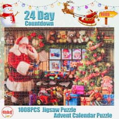 Nikcorp Adventski kalendar puzzle 1008 elemenata, Božićna slagalica 24 kutije, motiv Djedov dar, dimenzije 70x50 cm, blagdanski set 2025.