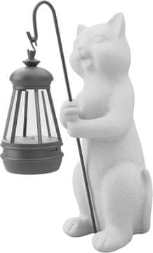 Nikcorp Figurica mačke sa solarnim fenjerom, vrtna dekoracija od smole, LED osvjetljenje sa senzorom, otporna na vremenske uvjete, 25 cm