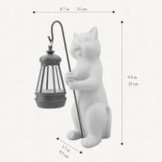 Nikcorp Figurica mačke sa solarnim fenjerom, vrtna dekoracija od smole, LED osvjetljenje sa senzorom, otporna na vremenske uvjete, 25 cm