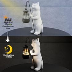 Nikcorp Figurica mačke sa solarnim fenjerom, vrtna dekoracija od smole, LED osvjetljenje sa senzorom, otporna na vremenske uvjete, 25 cm