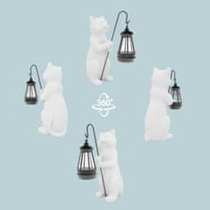 Nikcorp Figurica mačke sa solarnim fenjerom, vrtna dekoracija od smole, LED osvjetljenje sa senzorom, otporna na vremenske uvjete, 25 cm