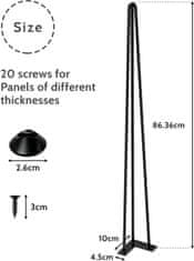 Nikcorp Noge za stol metalne hairpin 86 cm, crne, set 4 komada, visoka nosivost, s gumenim zaštitama za pod i vijcima za montažu