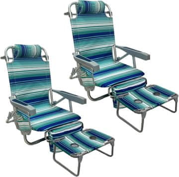 Nikcorp Sklopive vrtne ležaljke za plažu s termo torbom i stolom, set 2 komada, 5 položaja, aluminijski okvir, plave, 120 kg