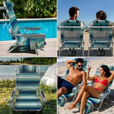 Nikcorp Sklopive vrtne ležaljke za plažu s termo torbom i stolom, set 2 komada, 5 položaja, aluminijski okvir, plave, 120 kg
