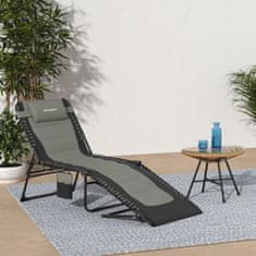 Nikcorp Vrtna ležaljka sklopiva, plažna i turistička, siva, 5 položaja naslona, s jastukom, bočnim džepom i nosivosti do 150 kg