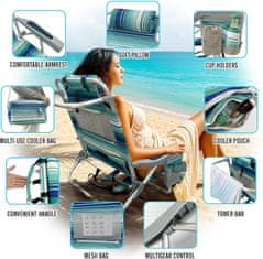 Nikcorp Sklopive vrtne ležaljke za plažu s termo torbom i stolom, set 2 komada, 5 položaja, aluminijski okvir, plave, 120 kg