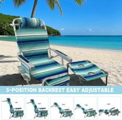 Nikcorp Sklopive vrtne ležaljke za plažu s termo torbom i stolom, set 2 komada, 5 položaja, aluminijski okvir, plave, 120 kg