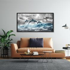 Nikcorp Slika na platnu Delfini u crnom okviru od punog drva, HD ispis otporan na vlagu, moderna zidna dekoracija, 50x100 cm