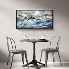 Nikcorp Slika na platnu Delfini u crnom okviru od punog drva, HD ispis otporan na vlagu, moderna zidna dekoracija, 50x100 cm