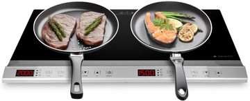 Nikcorp Indukcijska ploča za kuhanje dvostruka, prijenosno električno kuhalo, 3500 W, 10 razina snage, LED zaslon, timer, crna boja