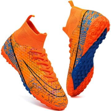Nikcorp Kopačke za nogomet s čarapom muške sportske cipele za umjetnu i prirodnu travu, narančaste, veličina 46 EU, Turf model
