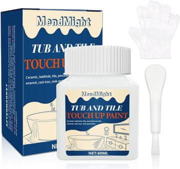 Nikcorp Emajl za popravak kade i pločica, univerzalni set za reparaciju keramike i sanitarija, 60ml, bijeli visoki sjaj, brzo sušenje