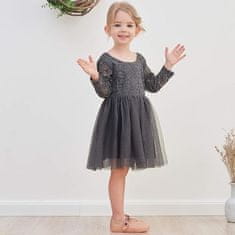 Nikcorp Haljina za djevojčice od tila i čipke siva, dugi rukav, svečana, pamučna podstava, 140 cm