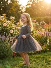 Nikcorp Haljina za djevojčice od tila i čipke siva, dugi rukav, svečana, pamučna podstava, 140 cm