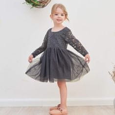Nikcorp Haljina za djevojčice od tila i čipke siva, dugi rukav, svečana, pamučna podstava, 140 cm