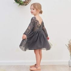 Nikcorp Haljina za djevojčice od tila i čipke siva, dugi rukav, svečana, pamučna podstava, 140 cm