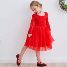 Nikcorp Svečana dječja haljina od tila i čipke, crvena, s V-izrezom na leđima i pamučnom podstavom, veličina 110 (5-7 godina)