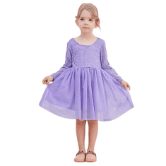 Nikcorp Svečana dječja haljina ljubičasta, til i cvjetna čipka, pamučna podstava, V-izrez na leđima, veličina 100 (5-7 god)