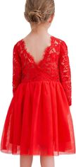 Nikcorp Svečana dječja haljina od tila i čipke, crvena, s V-izrezom na leđima i pamučnom podstavom, veličina 110 (5-7 godina)