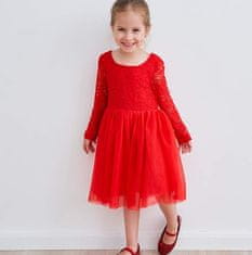 Nikcorp Svečana dječja haljina od tila i čipke, crvena, s V-izrezom na leđima i pamučnom podstavom, veličina 110 (5-7 godina)