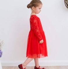 Nikcorp Svečana dječja haljina od tila i čipke, crvena, s V-izrezom na leđima i pamučnom podstavom, veličina 110 (5-7 godina)