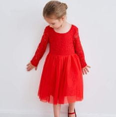 Nikcorp Svečana dječja haljina od tila i čipke, crvena, s V-izrezom na leđima i pamučnom podstavom, veličina 110 (5-7 godina)