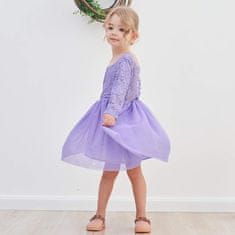 Nikcorp Svečana dječja haljina ljubičasta, til i cvjetna čipka, pamučna podstava, V-izrez na leđima, veličina 100 (5-7 god)