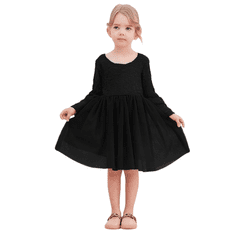 Nikcorp Haljina za djevojčice od tila i čipke s dugim rukavima, svečana tutu haljinica s pamučnom podstavom, crna, veličina 90 cm
