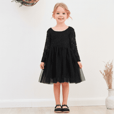 Nikcorp Haljina za djevojčice od tila i čipke s dugim rukavima, svečana tutu haljinica s pamučnom podstavom, crna, veličina 90 cm
