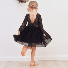 Nikcorp Haljina za djevojčice od tila i čipke s dugim rukavima, svečana tutu haljinica s pamučnom podstavom, crna, veličina 90 cm