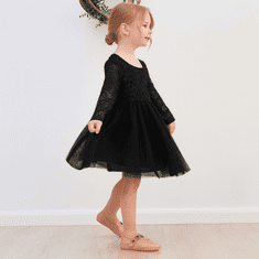 Nikcorp Haljina za djevojčice od tila i čipke s dugim rukavima, svečana dječja haljina s pamučnom podstavom, crna, 110 cm