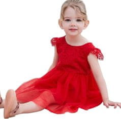 Nikcorp Svečana dječja haljina od tila i čipke, crvena, s V-izrezom na leđima i pamučnom podstavom, veličina 120 (5-7 godina)