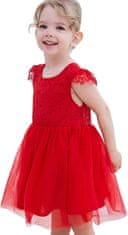 Nikcorp Svečana dječja haljina od tila i čipke, crvena, s V-izrezom na leđima i pamučnom podstavom, veličina 120 (5-7 godina)